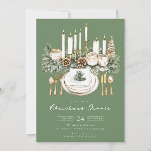 Elegant Candlelight Christmas Dinner Invite Kaart (Voorkant)