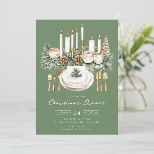 Elegant Candlelight Christmas Dinner Invite Kaart (Staand voorkant)