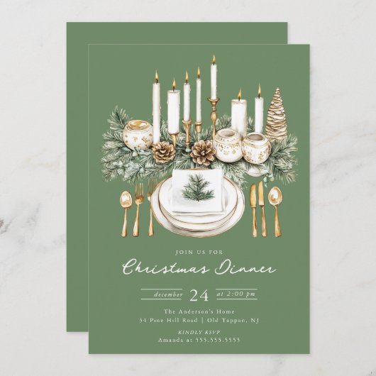 Elegant Candlelight Christmas Dinner Invite Kaart (Voorkant / Achterkant)