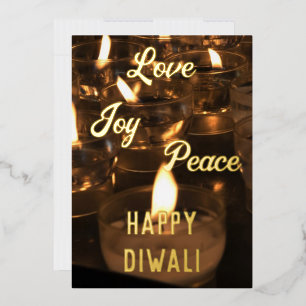 Elegant Candles Real Gold Foil Happy Diwali Folie Folie Feestdagenkaart