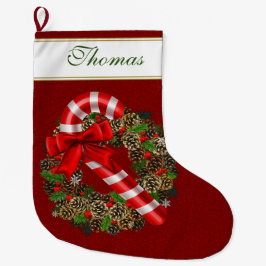 Elegant Candy Cane Red Ribbon Custom Monogram Grote Kerstsok