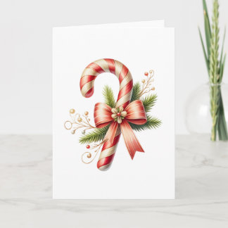Elegant Candy Cane with Red Bow and Pine Sprigs Kaart