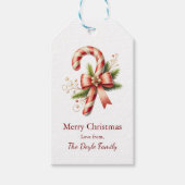 Elegant Candy Cane with Red Bow Christmas Cadeaulabel (Voorkant)