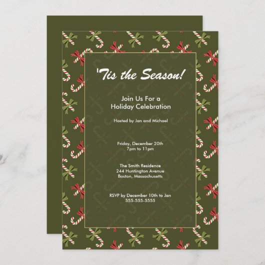 Elegant Candy Canes Holiday Party Uitnodiging (Voorkant / Achterkant)