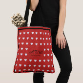 elegant canvas tas van het rode monogram met hart (Dichtbij)