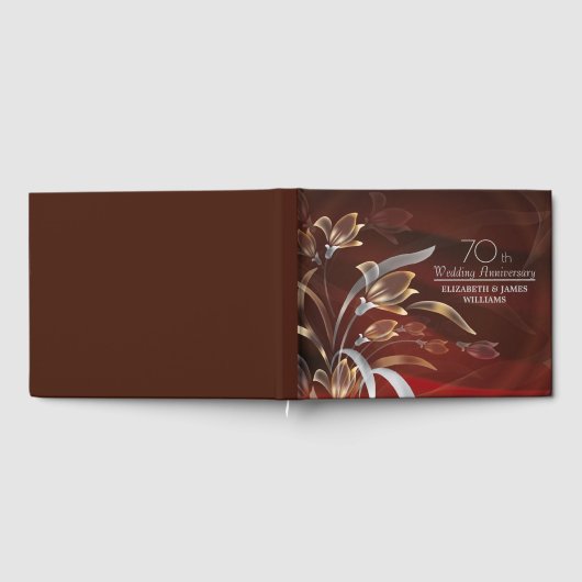 Elegant Caoba Floral 70th Wedding Jubileum Gastenboek (Volledig)
