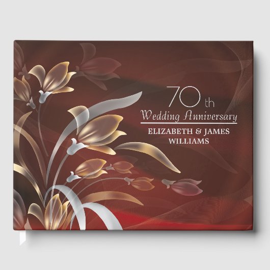 Elegant Caoba Floral 70th Wedding Jubileum Gastenboek (Voorkant)