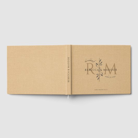 Elegant Caramel Botanical Monogram Wedding Gastenboek (Volledig)
