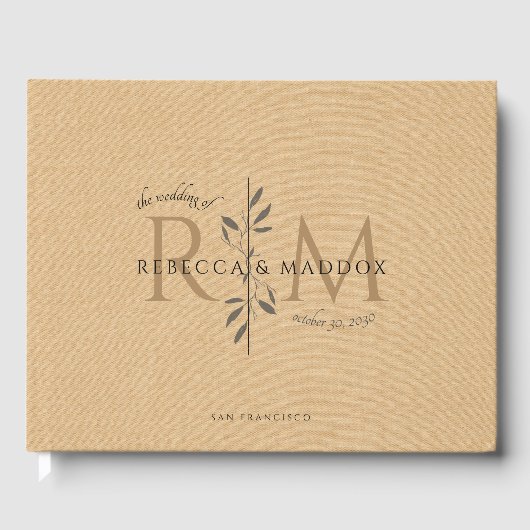 Elegant Caramel Botanical Monogram Wedding Gastenboek (Voorkant)