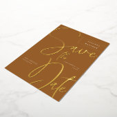 Elegant Caramel Brown Calligrafie bespaart de datu Folie Uitnodiging (Gedraaid)