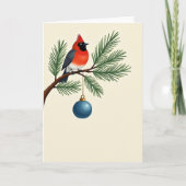 Elegant Cardinal Bird Christmas Card Pine Branch Kaart (Voorkant)