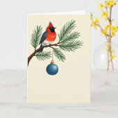 Elegant Cardinal Bird Christmas Card Pine Branch Kaart (Gele Bloem)
