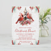 Elegant Cardinal Christmas Dinner Invitation Kaart (Staand voorkant)