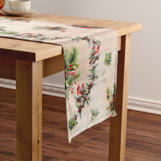 Elegant Cardinal Table Runner with Music Notes Lange Tafelloper (Voorbeeld)