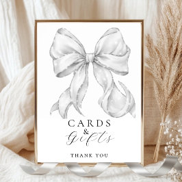 Elegant, cards y gifts bridal shower white bow. poster