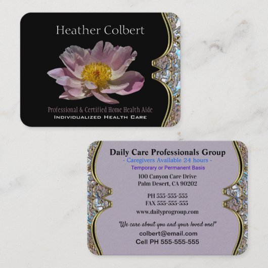 Elegant Caregiver Petal Professional Visitekaartje (Voorkant / Achterkant)