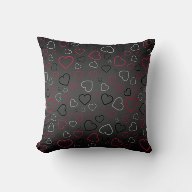 Elegant Carmin Red Gray Black Hearts patroon Kussen (Voorkant)