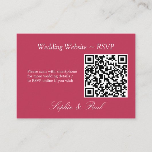 Elegant Carmine Magenta QR Code Website RSVP Kaart (Voorkant)