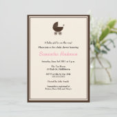 Elegant Carriage Baby shower Invitation - Girl Kaart (Staand voorkant)