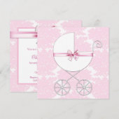 Elegant Carriage Pink Damask Baby shower Kaart (Voorkant / Achterkant)