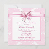 Elegant Carriage Pink Damask Baby shower Kaart (Achterkant)