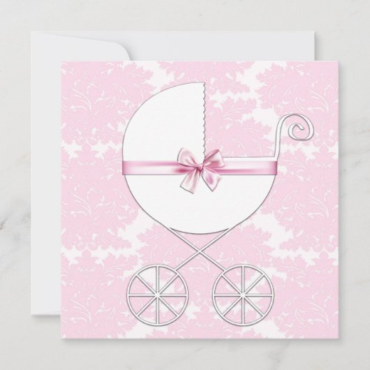 Elegant Carriage Pink Damask Baby shower Kaart (Voorkant)