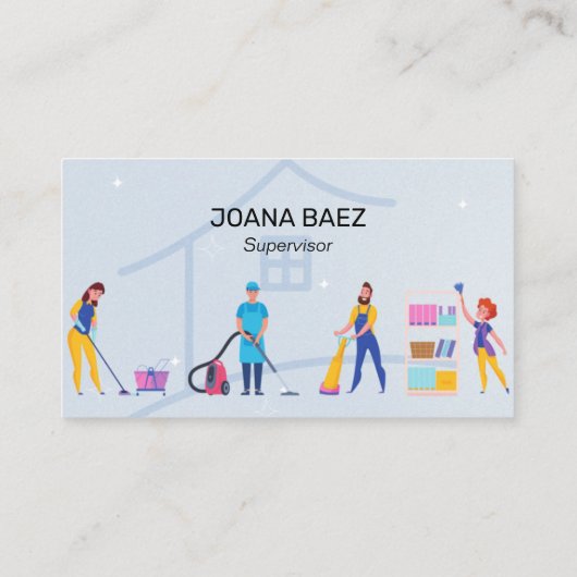 Elegant Cartoon House Cleaning Service Visitekaartje (Achterkant)