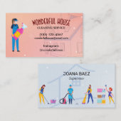 Elegant Cartoon House Cleaning Service Visitekaartje (Voorkant / Achterkant)