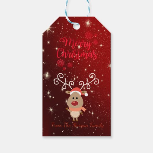 Elegant, Cartoon rendier, rood, enkels Cadeaulabel (Voorkant)