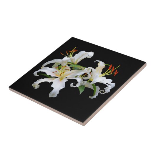 Elegant Casablanca White Oriental Lilies Tegeltje (Zijkant)