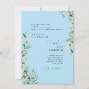 Elegant Cascading Greenery Wedding Ice Blue Kaart