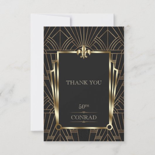 Elegant Casino Black Gold Art Deco 50th Birthday Bedankkaart (Voorkant)