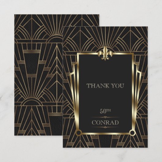 Elegant Casino Black Gold Art Deco 50th Birthday Bedankkaart (Voorkant / Achterkant)