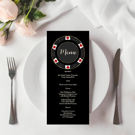 Elegant Casino Gold Poker Chip Wedding Menu
