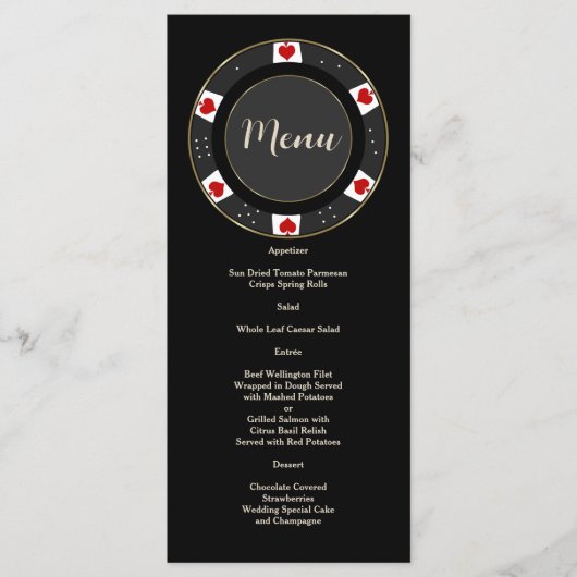 Elegant Casino Gold Poker Chip Wedding Menu (Voorkant)