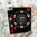 Elegant Casino Vegas Poker Chip Wedding RSVP Kaartje<br><div class="desc">Ons ontwerp is voorzien van een uniek ontwerp van de pokerchip versierd met faux goud voor een luxe touch,  speelkaartenpak,  een gouden Art Deco patroon op zwart als achtergrond. Gebruik de tool Personaliseren om uw gegevens toe te voegen. Ga voor meer informatie naar mijn Poker Casino Collectie</div>