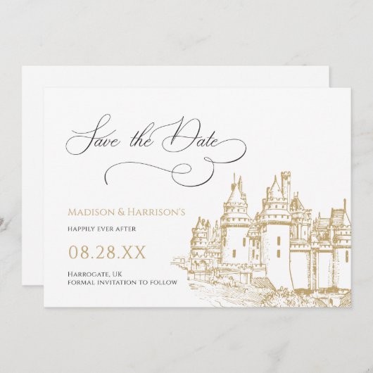 Elegant Castle, eenmaal op een momentele feilloze Save The Date (Voorkant / Achterkant)