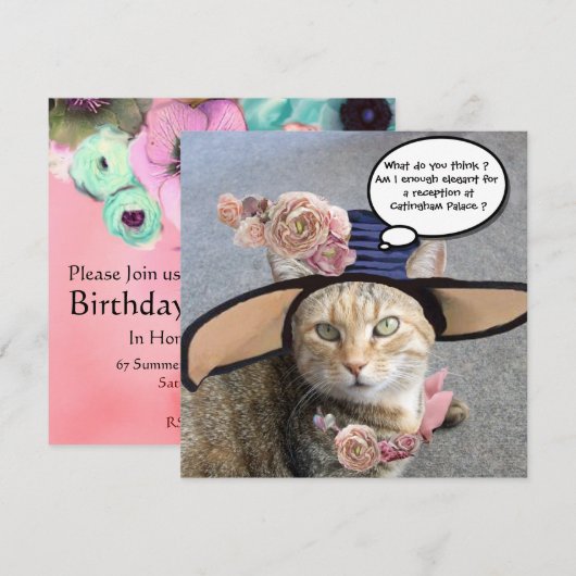 ELEGANT CAT, BIG DIVA PET EN ROZEN BIRTHDAY PARTIJ KAART (Voorkant / Achterkant)
