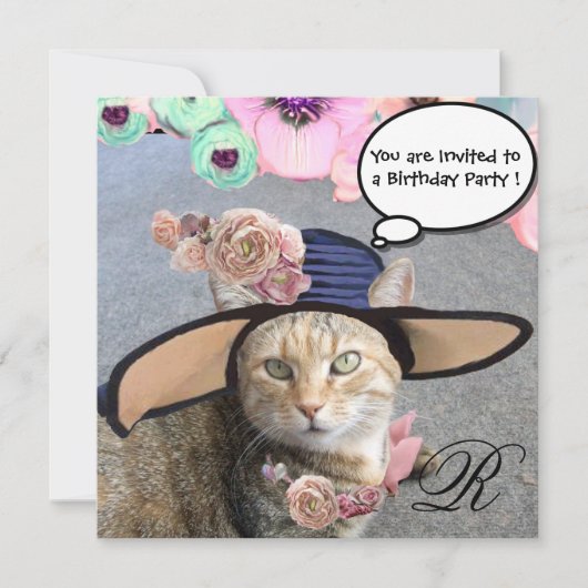 ELEGANT CAT, BIG DIVA PET EN ROZEN BIRTHDAY PARTIJ KAART (Voorkant)