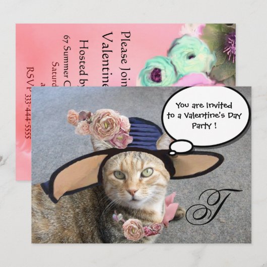 ELEGANT CAT, BIG DIVA PET EN ROZEN VALENTIJN PARTI KAART (Voorkant / Achterkant)