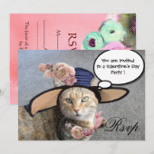 ELEGANT CAT, BIG DIVA PET EN ROZEN VALENTIJN RSVP KAART (Voorkant / Achterkant)