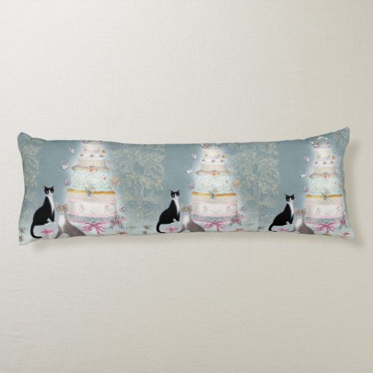 Elegant Cat Celebration Cake Lichaamskussen (Achterkant)