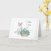 Elegant Cat Easter Kaart met blauwe bloemen (Gele Bloem)
