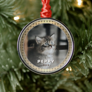 Elegant Cat Foto Golden Metallic Kerstmis Metalen Ornament