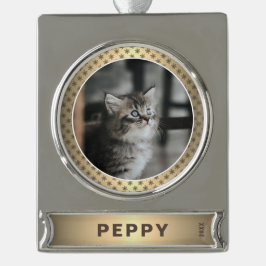 Elegant Cat Foto Golden Metallic Kerstmis Verzilverd Banner Ornament