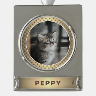 Elegant Cat Foto Golden Metallic Kerstmis Verzilverd Banner Ornament