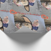 ELEGANT CAT MET BIG DIVA-PET, PINK ROSES Birthday Cadeaupapier (Hoek)