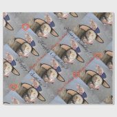 ELEGANT CAT MET BIG DIVA-PET, PINK ROSES Birthday Cadeaupapier (Vlak)