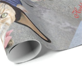 ELEGANT CAT MET BIG DIVA-PET, PINK ROSES Birthday Cadeaupapier (Rol Hoek)