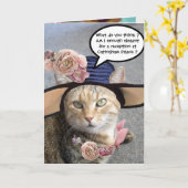ELEGANT CAT MET BIG DIVA-PET, PINK ROSES Birthday Kaart (Gele Bloem)